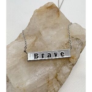 Sterling Silver Brave Bar Necklace Adjustable 16 - 18 '' CZ Accent Minimalist 6g